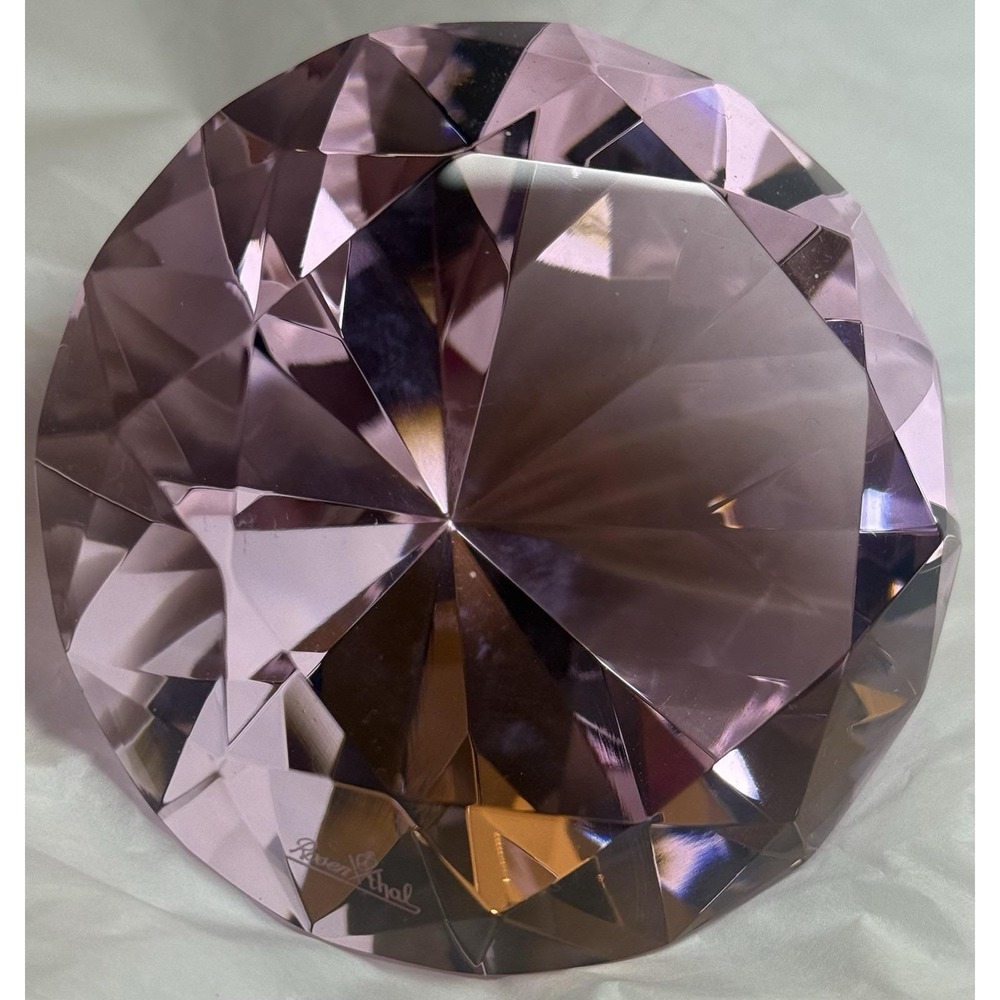 VTG Pink Glass Faceted Diamond Paperweight W/Original Box - Signed By Rosenthal - Picture 4 of 11